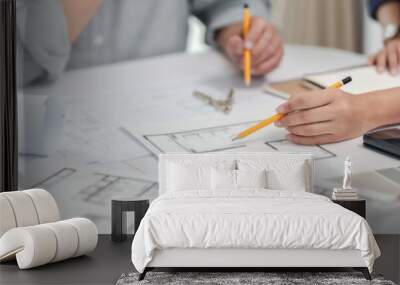 Architect working on the desk, construction project ideas architecture engineer Concept. Wall mural